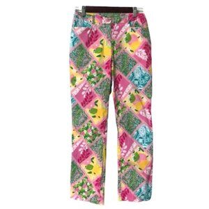 Lilly Pulitzer Pink Floral Tile Patchwork Bright Cotton Pants